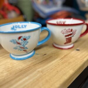 Festive Blue and Red Holiday Mugs